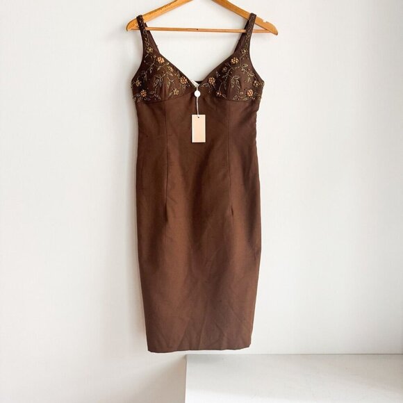 Michale Kors Made in Italy 2006 Raw Silk Beaded embroidered Bodycon Dress 8 - Picture 2 of 12